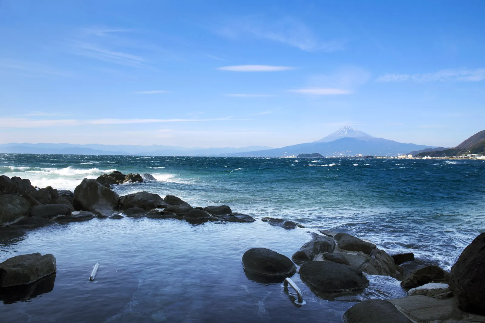 Fuji across the water, the view from an open-air bath