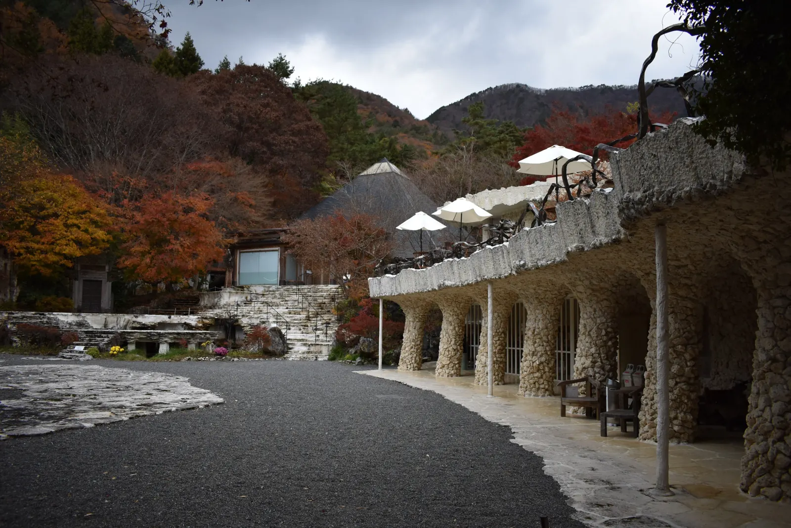 Limestone arcades in the museum grounds