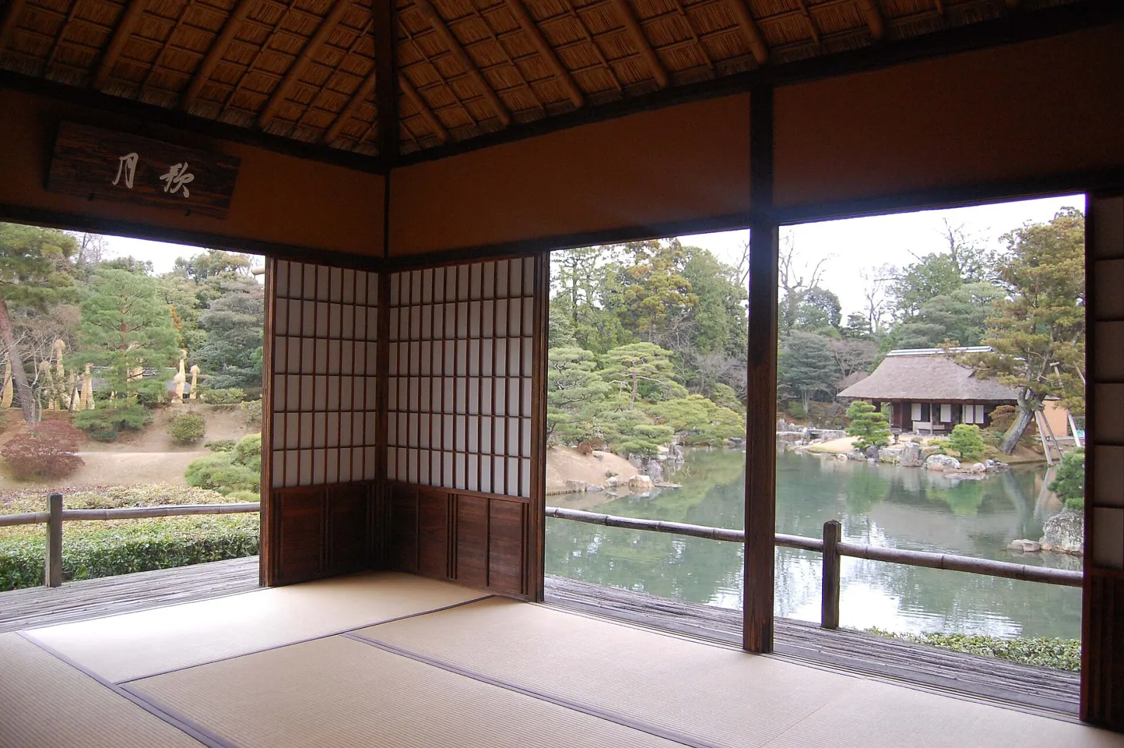 Looking out over Katsura's pond from the Geppa-ro tea pavilion