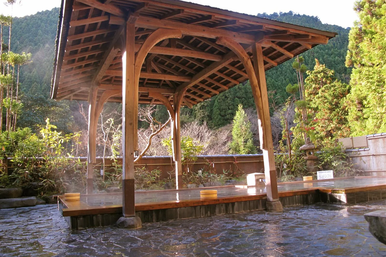 Kurama Onsen's open-air bath among the cedars