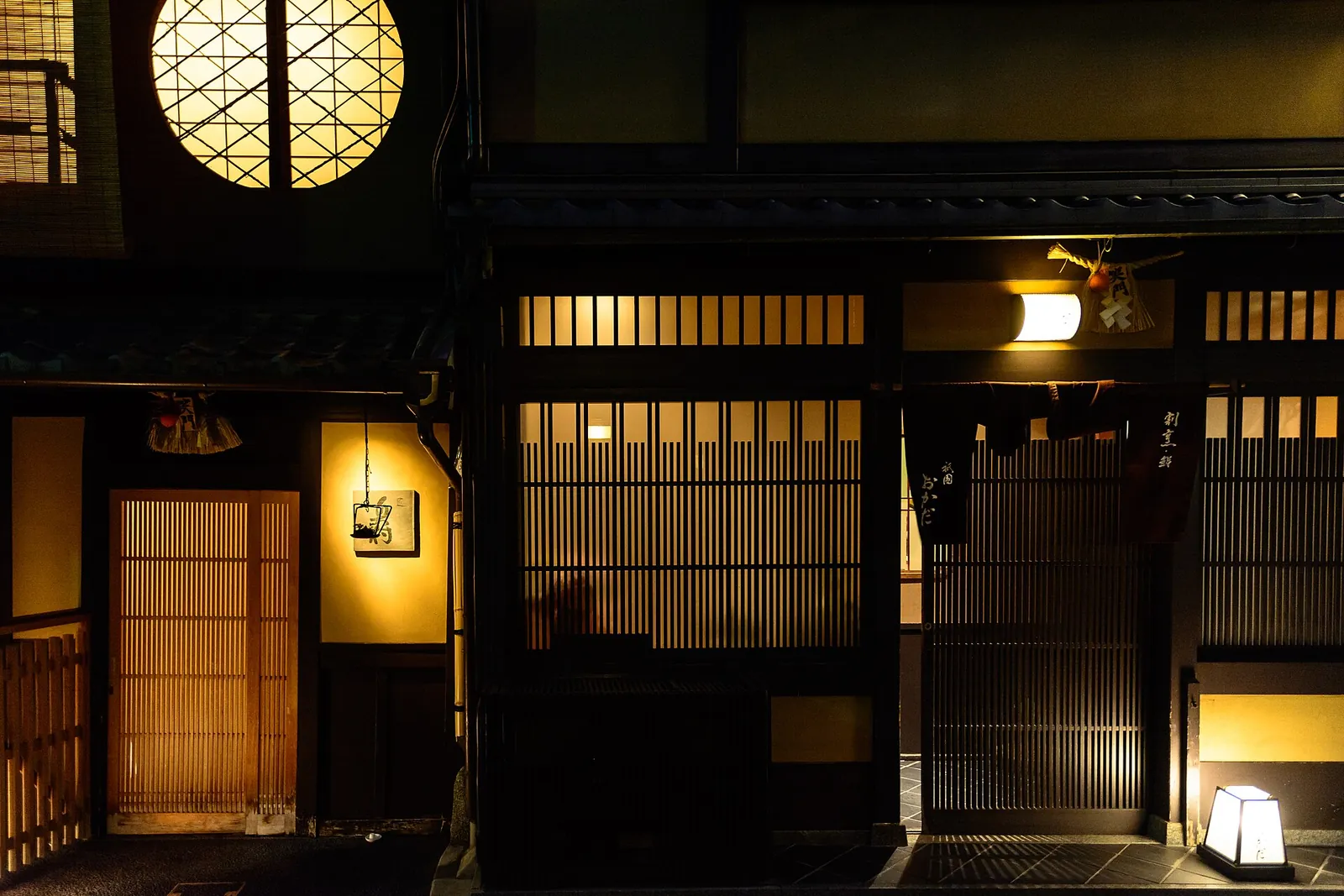 A Gion teahouse entrance after dark