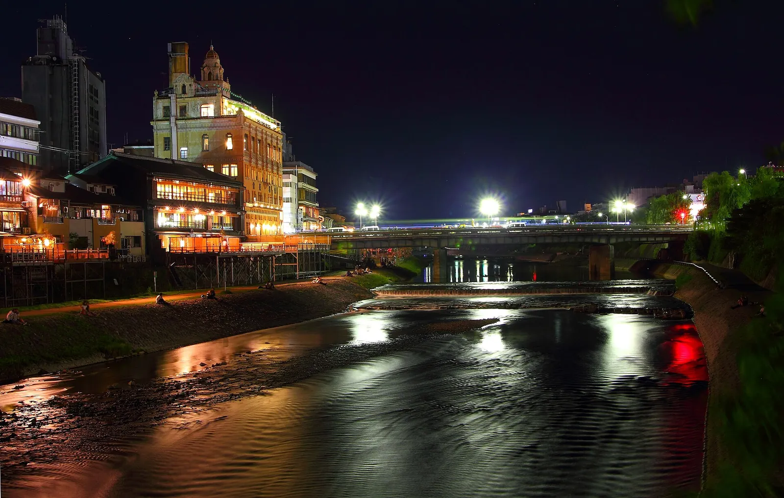 The Kamo River at Shijo, after dark