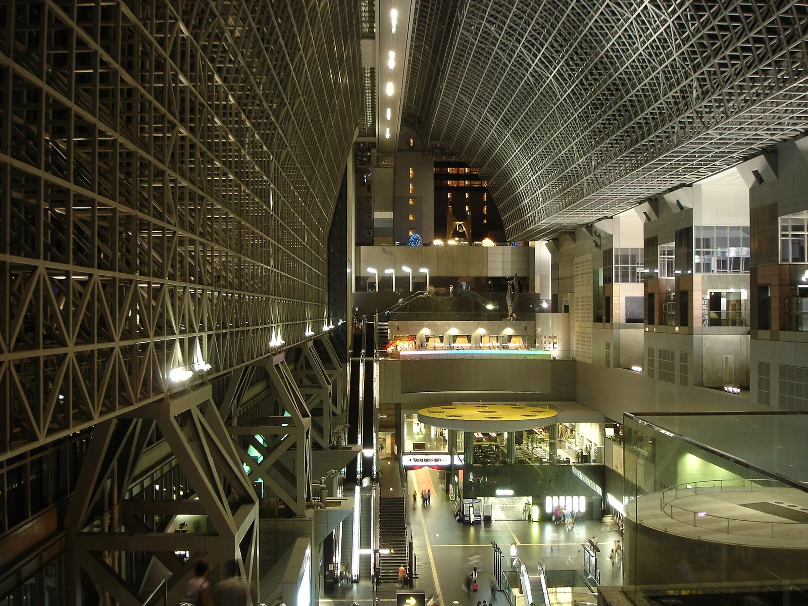 Kyoto Station's atrium after dark